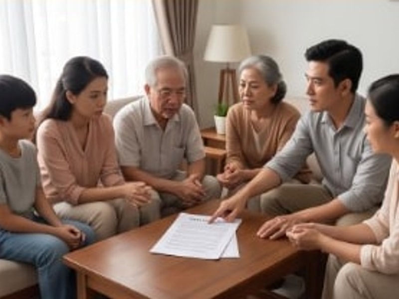 Các thành viên gia đình trao đổi về hồ sơ tài sản